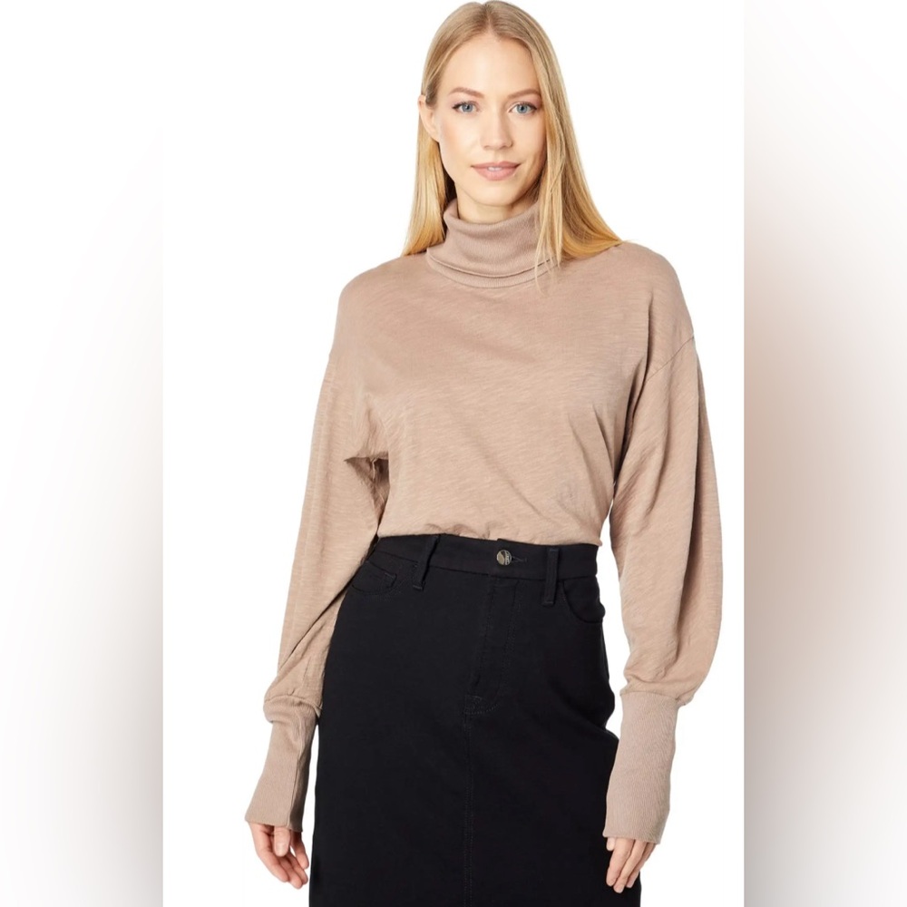 Bobi Slubbed Jersey Long Sleeve Rib Mix Turtleneck (NIP)